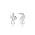 wholesale S925 Sterling Silver Swan Earrings for Women Korean Style with Zirconia Inlaid, Minimalist and High-End Earrings Wholesale Source Christmas Gift-0-4