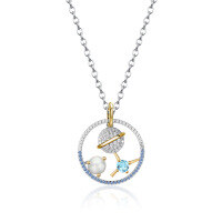 wholesale 925 Sterling Silver Natural Moonstone Topaz Necklace Collarbone Chain Trendy New Original Design Small Pendant for Women-Natural moonstone necklace