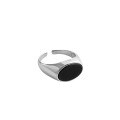 wholesale S925 Sterling Silver AR2097 Korean Version Women's Silver Ring Ins Style Geometric Black Onyx Vintage Ring-0-4