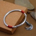 wholesale 999 Silver Ancient Method Prajna Paramita Heart Sutra Push-Pull Bangle for Women, Pure Silver Simple Retro Ethnic Style Frosted Tassel Bracelet-0-1
