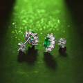 wholesale S925 silver rhodium-plated cultivated emerald stud earrings with diamond accents for wedding, proposal, anniversary gifts, drop shipping-0-3