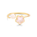 wholesale S925 Silver Plated 14K Gold Pink Crystal Natural Pearl Adjustable Open Ring Japanese Light Luxury Jewelry Cherry Blossom Set-0-5