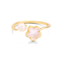 wholesale S925 Silver Plated 14K Gold Pink Crystal Natural Pearl Adjustable Open Ring Japanese Light Luxury Jewelry Cherry Blossom Set-Sakura Open Ring One Size