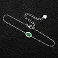 Sterling Silver Bracelet with Oval Emerald-Cut Green Gemstone, Vintage Style-0-0