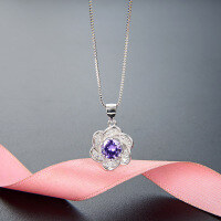 wholesale 925 Sterling Silver Floral Pendant Necklace for Women, Korean Style Personality Zircon Inlaid Collarbone Chain, Fashionable and Versatile Six-Petal Flower Drop Wholesale-Single Pendant - Without Chain 925 Silver