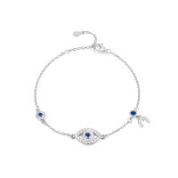 wholesale 925 Sterling Silver Evil Eye Bracelet Light Luxury High-End Inlaid Blue Zircon Chain Cross-Border Europe, America, and Middle East Jewelry-Style 10-Platinum 925 Silver