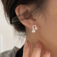 wholesale S925 Sterling Silver U-Shaped Natural Freshwater Pearl Earrings for Women, Exuding a Unique and Sophisticated Aura, Versatile Accessories-Pure silver 925 silver
