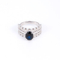 wholesale S925 Silver Plated 18K Gold Classic Lace Stackable Oval 2-Carat Lab-Grown Sapphire Women's Ring-Cultivating Sapphire US Code 9