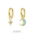 wholesale S925 Sterling Silver Blue Star Moon Ear Cuff with Turquoise, Fashionable and Luxurious Wholesale Earrings-0-1