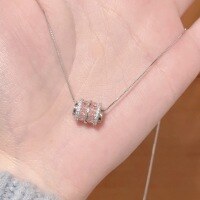 wholesale 925 Sterling Silver Pink Diamond Waist Pendant Necklace for Women, Barrel Bead Collarbone Chain, Small Niche Design with a High-End and Exquisite Ins Style-Small Pink Diamond Barrel Bead Necklace - White Gold &gt; 925 Silver