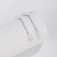 wholesale S925 Sterling Silver Leaf Long Drop Earrings for Women, Trendy and Elegant Silver Jewelry Wholesale-004383-Leaf Earrings 925 Silver