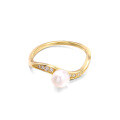 wholesale 925 Silver Gold Plated, Japanese and Korean Style Minimalist and Elegant Natural Freshwater Pearl Wave Ring for Women, OL Aloof Fashion Ring-0-4