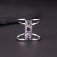 wholesale S925 Sterling Silver Cylindrical Unique Peridot Gemstone Ring with Natural Topaz and Garnet, New Style-Natural Amethyst Ring  US Size 7 (Domestic Size 15)