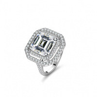 S925 Silver 5ct Moissanite Women's Ring, Luxury Square Tower Cut Emerald Design-Set with D-color moissanite (5 carats)  US No. 6