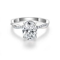 wholesale 18K White Gold Oval Four-Prong Vine Ring with 7*9mm Egg-Shaped 2-Carat Full Moissanite Stone for Women's Engagement Ring-Secondary Ring>US Size 6 (HK Size 13)