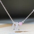 wholesale S925 Sterling Silver Rabbit Necklace for Women, Chinese Zodiac Birth Year Chain, Minimalist Pink Heart Zircon Collarbone Chain Wholesale-0-3