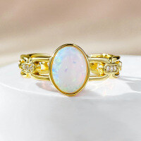 wholesale Rose Gold Plated 925 Silver Ring Set with 1ct White Opal for Women, Live Stream and Xiaohongshu Distribution-R928 Golden White Stone No. 8