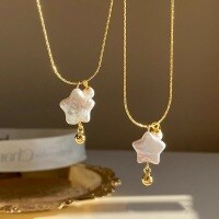 wholesale S925 Sterling Silver Pearl Star Necklace for Women, Shell Pearl, Popular Collarbone Chain, Niche Luxury, High-End Pendant Necklace-Gold 925 silver