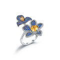 wholesale S925 Silver Designer Natural Citrine Ring, Nature-Inspired Floral Design Gemstone Ring-0-0