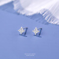 wholesale S925 Sterling Silver Four-point Star Zircon Ear Studs Women's Minimalist Versatile Korean Style Fashion Light Luxury Earrings-0-3