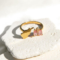 wholesale S925 Sterling Silver Red Elk Ring with Agnistan Vatan Map Design, Cross-Border Niche Stacking Ring Pinky Ring-BZ0656-Gold Adjustable opening