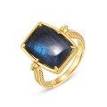 wholesale 925 Sterling Silver New Retro Style Geometric Hollow Blue Labradorite Ring Ins Two-Way Ring-0-4
