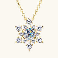 wholesale S925 Sterling Silver New Ins Style Snowflake Moissanite Necklace for Women, High-End Sense Pendant, Versatile Collarbone Chain-Gold 1.78 carats
