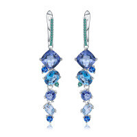 wholesale S925 Silver Luxury Designer Gemstone Earrings for Banquets with a High-End Feel, Featuring Natural Colored Gemstones-Natural topaz + green agate