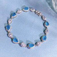 wholesale Metal material first, Mu Jing Jewelry New Simulated Paraiba 5*7 Bracelet with a Sense of Fashion and High-End 1 Carat Bracelet for Women-B038 【17cm】 925 silver