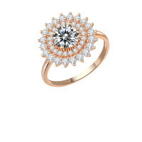 wholesale S925 Sterling Silver Cross-Border Moissanite Sunflower Full Diamond Champagne Gold High-End Fashionable and Elegant Colored Diamond Ring-1 carat (zircon) ring  size 9