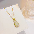 wholesale Pure Silver Guochao New Style Hetian Jade Gourd Necklace for Women, Minimalist Design with High-End Feel, Gift for Girlfriend or Mother-0-6