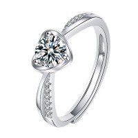 S925 Sterling Silver 1ct Moissanite Intertwined Hearts Ring-[Super Sparkling Zircon] 1 Carat Ring  Adjustable Opening
