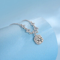 S925 Sterling Silver Moissanite Square Pendant Necklace-6.5mm zircon