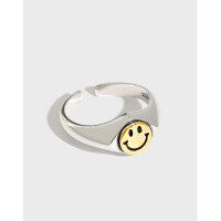 wholesale S925 Sterling Silver 418 Korean Version Ins Retro Vintage Minimalist Smile Ring Women's Versatile Band-Vintage Silver [No. 13/Adjustable] &gt; Opening adjustable