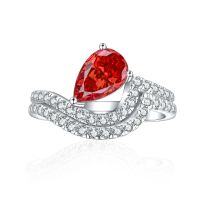 wholesale 925 Sterling Silver Cross-border Pure Silver 6*9 Radiant High Carbon Diamond Gemstone Aquamarine Ring Set-Fireworks G-02 Chinese Red US size 5#