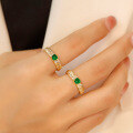 wholesale S925 sterling silver vintage brushed emerald ring for women, small and luxurious, high-end-0-1
