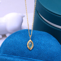 wholesale 925 Silver Gold Plated Japanese Light Luxury Natural Gemstone Necklace, Personalized Green Peridot Topaz Pendant with Drop Shipping-London Blue Topaz + Green Olive Base Necklace 925 Silver