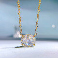 wholesale 18K Gold Plated Luxurious Halo Setting 8*10mm Radiant Cut Oval White Diamond Collarbone Necklace for Women, Drop Shipping-0-6