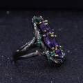 wholesale S925 Silver Italian Designer Craft Gemstone Ring Natural Style European and American Amethyst Ring with Genuine Colored Gemstones-0-3