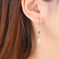 wholesale Gold-plated 925 silver with certificate Hetian jade earrings, antique design jasper marquise stone ear drops for women-0-1