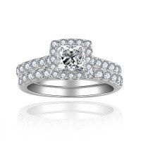 wholesale Metal material first: 08ct Princess Cut Moissanite Bridal Set Stackable Engagement Ring for Women, Amazon eBay Best Seller-Total 0.8ct + 0.86ct (side stone)  US size 7