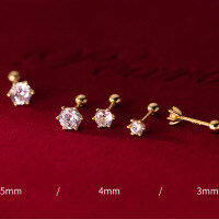 wholesale S925 Sterling Silver Six-Prong Earrings for Women, Minimalist and Fresh Style with Diamond Accents, Sweet Light Bead, Artistic Earrings M00148-S925 silver pair gold 925 silver 3MM