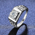 Platinum-Plated S925 Sterling Silver High-Carbon Moissanite Men's Wedding Ring-0-2