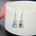 wholesale S925 Sterling Silver Blue Crystal Earrings, Pure Silver Earrings, Small Batch Design, High-End, Unique Style, Zircon Long Drop Earrings-0-5