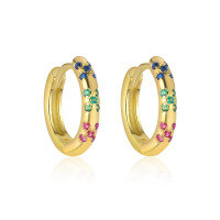 wholesale S925 Sterling Silver Geometric Earrings With Colored Zircon, Minimalist Style, Versatile Trendy Ear Cuffs-E4735-Gold/1 pair 925 silver