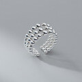 wholesale S925 Sterling Silver Fashion Beaded Three-Layer Wide Ring, Round Bead INS Style Blogger Women's Adjustable Index Finger Ring R01530-0-3