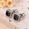 wholesale Wholesale S925 Sterling Silver Plated 18K Gold Black Square Moissanite Stud Earrings for Cross-Border EU and US Fashion Trends-0-2