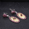 wholesale S925 silver Italian artisanal jewelry designer earrings, natural floral style with genuine colored gemstone ear drops-0-2
