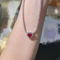 wholesale Metal material: 925 Sterling Silver Zhuozhifang Jewelry 8*8 Heart-shaped Ruby Inlaid Women's Pendant Necklace Fashion Anniversary Commemoration Engagement-0-3