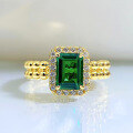 wholesale S925 Sterling Silver New 2ct Simulated Emerald Ring with High Carbon Diamond, Unique Design-0-1